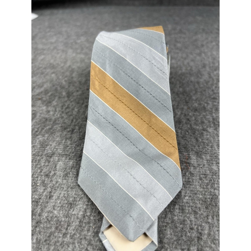 Vintage Don Loper Tie Mens Gray Gold 100% Silk Striped USA Necktie WPL 2831